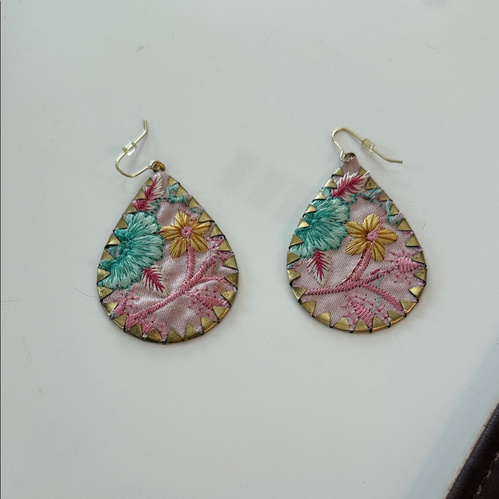 Floral Embroidered Teardrop Earrings